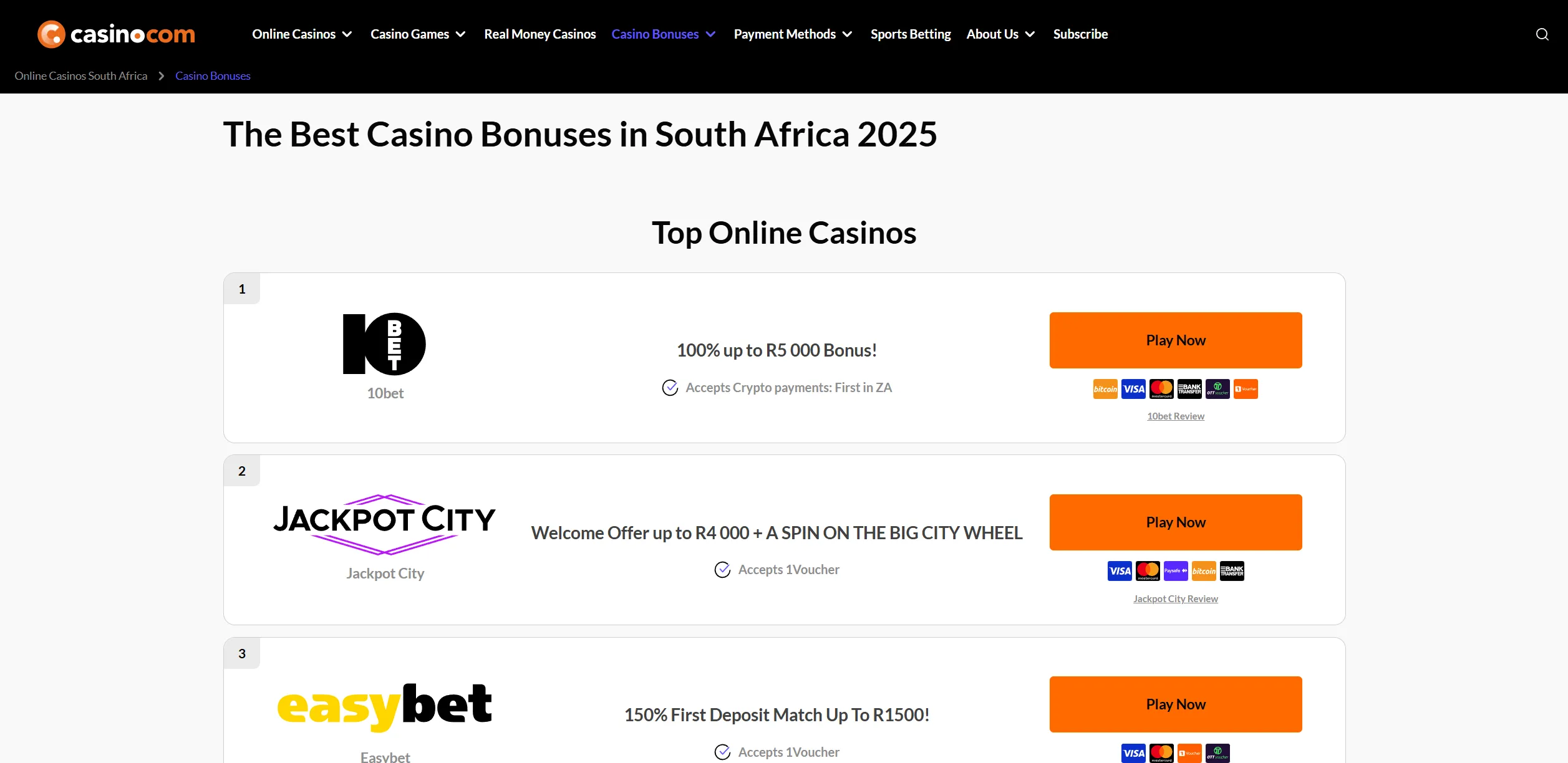 Screenshot of Casino.com - Best Online Casino Bonuses in South Africa